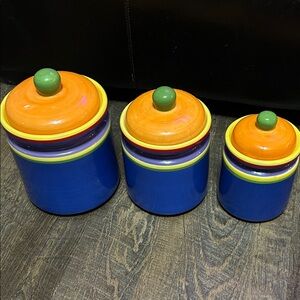 Dansk Caribe Canisters Canisters Lid Hand Painted Blue Yellow Orange Purple (3)